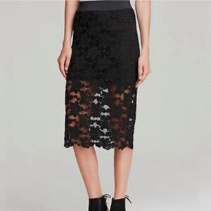 Free People Everything Rosey Black Lace Pencil Skirt with Elastic Band